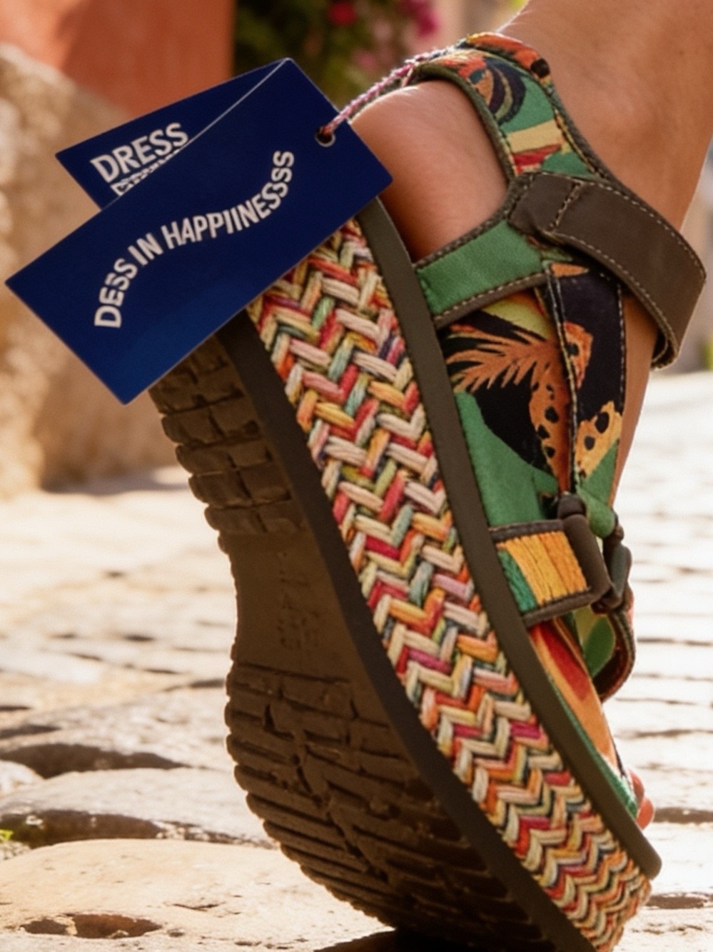 Farm Rio Toucan Raffia platform Sandals Tropical Velcro Platform,New! Brazilian
